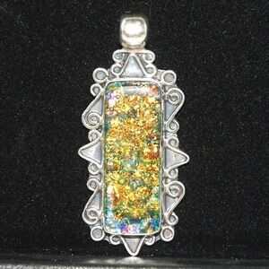 Sterling Silver Pendant R&G Large Handmade‎ Gothic Fairy Whimsy Iridescent